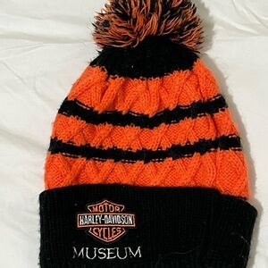 Harley-Davidson Kids Black and Orange Pom-Pom Beanie